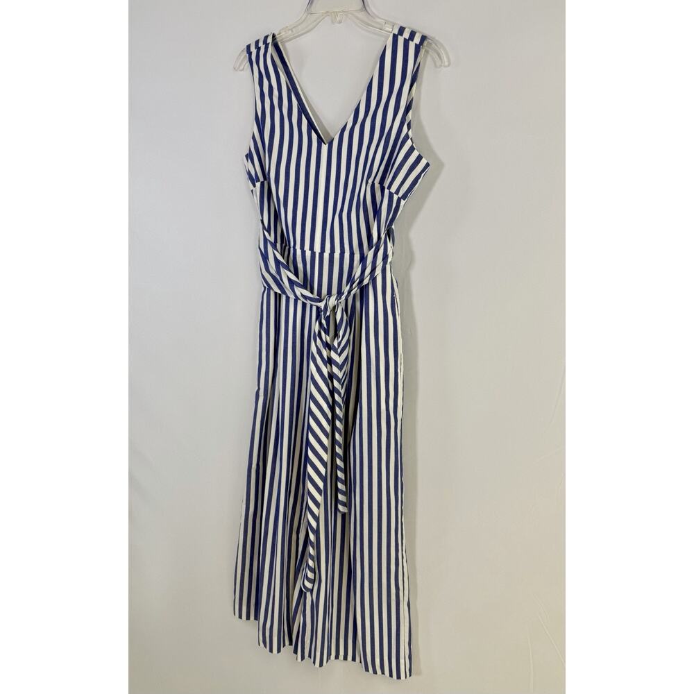 J. Crew Sleeveless Wrap Tie Waist Wide Leg Jumpsuit Blue White Striped Sz 4 EUC - Picture 2 of 16
